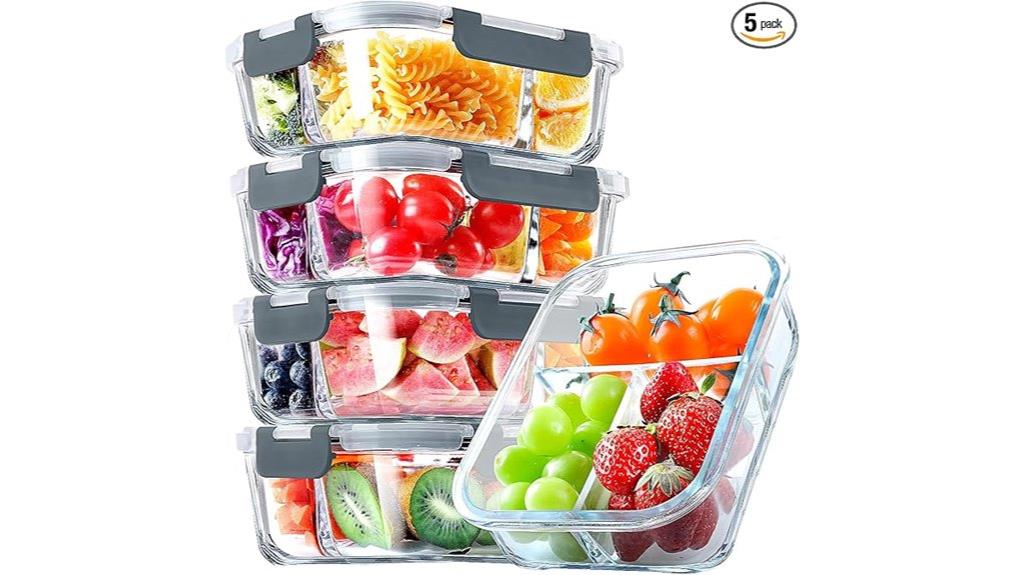 five glass meal containers