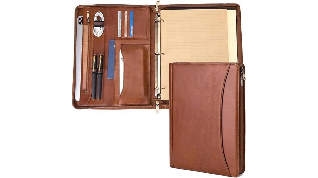 leather portfolio with three rings