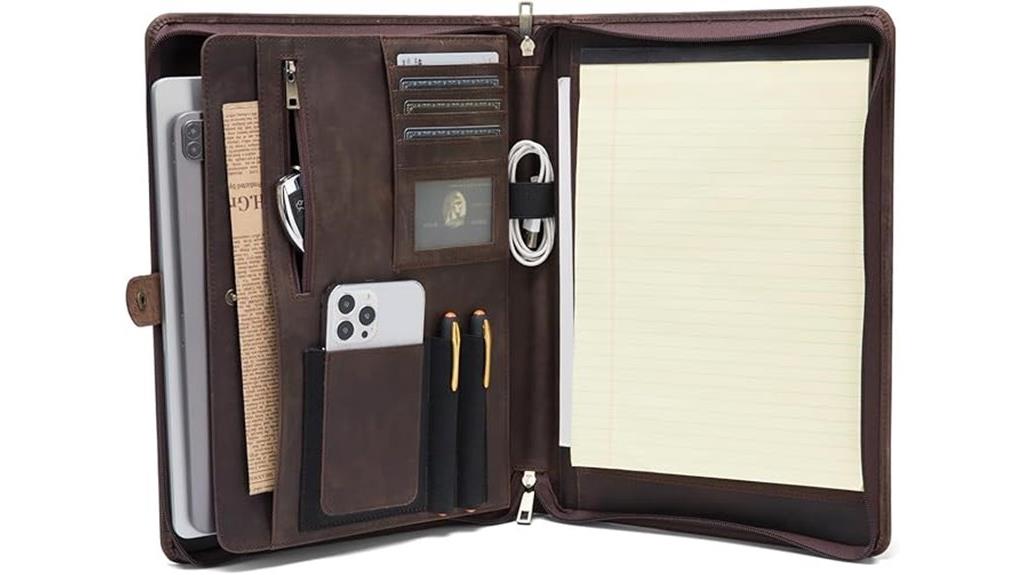 leather portfolio with zipper