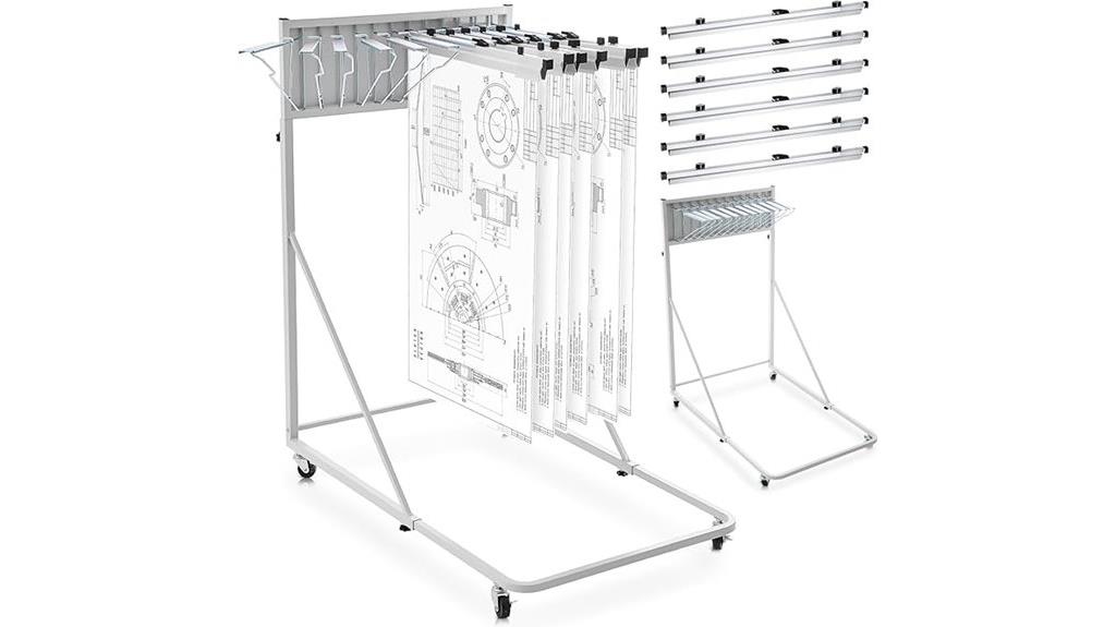 mobile blueprint rack with clamps