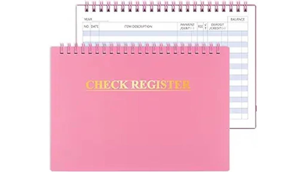 pink checkbook and debit register