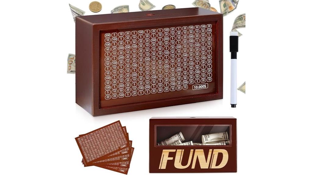 wooden saving box with cash